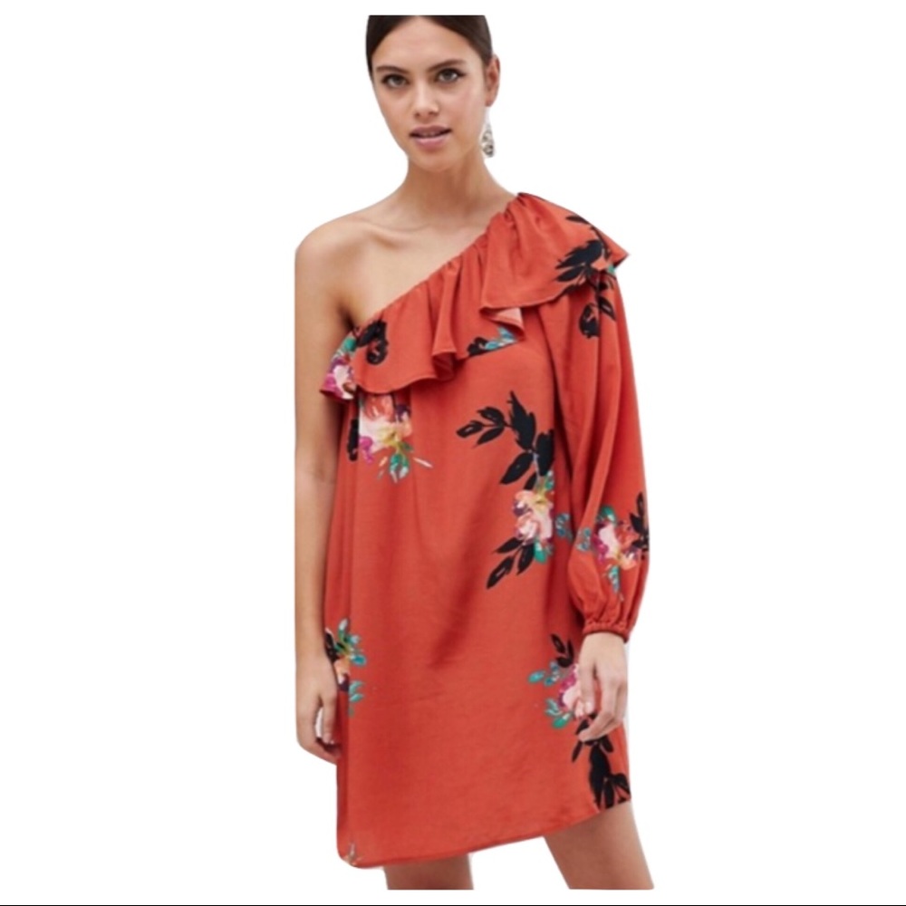 FRENCH CONNECTION FLORAL PRINT ONE SLEEVE DRESS